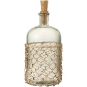 J-Line Bouteille tricot bouchon verre/bois/rotin transparent