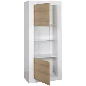 CALICOSY Vitrine Kaia 80cm à 1 porte - blanc brillant/chêne