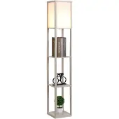 HOMCOM 2-in-1 Staande Lamp met 3 Planken, Hout+Wit