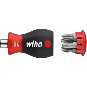 Wiha 33764 Tournevis porte-embout avec magasin d'embouts Fente - Pozidriv avec 6 embouts court - 1/4"