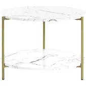 Beliani Table basse ronde effet marbre blanc et doré REVA