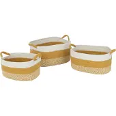 J-Line Set de 3 Corbeilles à Langer Rectangulaires Rayures+Anne Textile Blanc/Orange