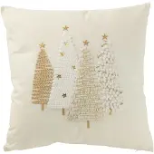 J-Line Coussin sapins relief coton blanc/doré