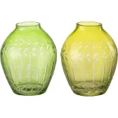 J-Line Vase bou feuil verre vert assortiment de 2