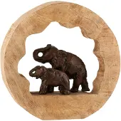 J-Line Figurine éléphant + enfant Manguier - Bois - Bronze - Small