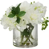 J-Line Dahlia hydrangea en vase plastique verre blanc
