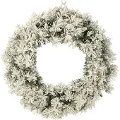 J-Line Couronne de noel+led chaud blanc plastique enneige vert large