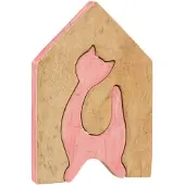 J-Line House Cat - Bois de manguier - Rose/Naturel - Large