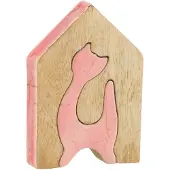 J-Line House Cat - Bois de manguier - Rose/Naturel - Petit
