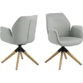 Ebuy24 Aura Chaise de salle à manger avec pieds en chêne, avec dossier et accoudoirs, gris clair.