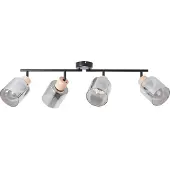 Brilliant WEALD Tube spot 4flg noir/fumée/bois | Spot de plafond avec abat-jour fumé | 4 x E27 max. 40 W | métal/verre/bois