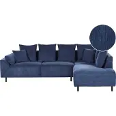 Beliani Canapé D'angle Lunner Velours Côtelé Bleu Foncé Côté Gauche