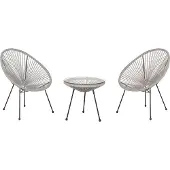 Beliani Set de balcon en rotin gris clair ACAPULCO II (50 x 50 x 49 cm)