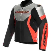 Dainese Blouson en cuir Racing 5 pour motos, noir/argent/rouge, 48
