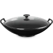 Le Creuset Poêle Wok Le Creuset Noir Avec Couvercle en Verre 36 cm