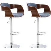 CLP Lot de 2 tabourets de bar Kingston en tissu, pivotants et réglables en hauteur, noyer/bleu