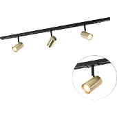 QAZQA Système de rails d'éclairage intelligent noir avec or 1 phase 3 lumières avec WiFi GU10 - Iconic Jeana