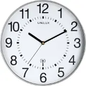 Unilux 400094562 Horloge murale WAVE - Ø 30 cm, horloge murale radio, gris métal
