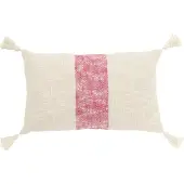 J-Line Coussin rectangle lignes+floches coton blanc/rose
