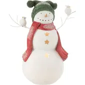 J-Line Bonhomme de neige oiseaux resine rouge/vert large