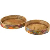 J-Line Set 2 plateaux 2 anses delhi bois de manguier mix
