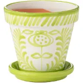 J-Line Flowerpot+plate granada handmade+painted ceramic green medium