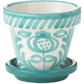 J-Line Flowerpot+plate granada handmade+painted ceramic aqua extra small