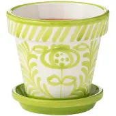J-Line Flowerpot+plate granada handmade+painted ceramic green small