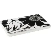 J-Line Plat rectangulaire motif floral bois de manguier noir/blanc