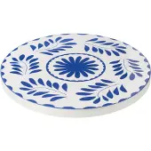 J-Line Plateau tournant motif floral bois de manguier bleu/blanc