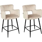 Beliani Lot de 2 chaises de bar en velours gris foncé chaises rembourrées salle à manger cuisine meubles modernes