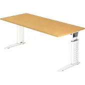 Hjh OFFICE PRO UNDA 19 W - 180 x 80, réglable en hauteur, hêtre/blanc