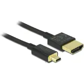 DeLOCK Slim High Quality - Câble HDMI avec Ethernet - 19 pin micro HDMI Type D mâle pour HDMI mâle - 25 cm - triple paire torsadée blindée - noir - support 4K