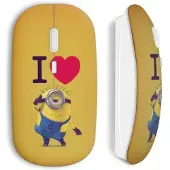 MANIACASE Souris sans Fil - I love minion - Jaune - Compatible Mac et PC - Clé USB wifi incluse