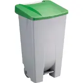 Sunware Poubelle Basic - 120 L - avec pédale - roulettes - gris et couvercle rabattable vert