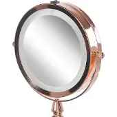Beliani Miroir de maquillage rose or rond double face pivotant avec support lumineux LED grossissement 5x Miroir de maquillage moderne miroir de table
