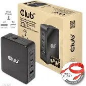 Club 3D Club3d CLUB3D International Travel Charger 140W GaN technology, Four port USB Type-A(1x) and -C(3x), PPS + Power Delivery(PD) 3.1 Support