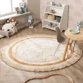 Little Olly Tapis rond lavable pour enfant - Milo Beige | Ø 120 cm | Rond | Pile courte