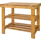 SoBuy Fsr02-K-N Etagère À Chaussures, Banquette En Bambou Haute De Gamme, Rangement Chaussure/Salle De Bain, Petit Modèle L50xp29xh45cm (Vernis Naturel)