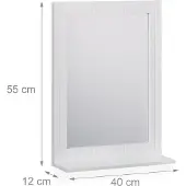 Relaxdays Miroir mural élégant avec étagère pour accessoires, cadre MDF blanc, pour une salle de bain et un couloir plus élégants, Dimensions 40x55 cm, Qualité !