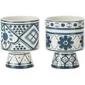 J-Line Cachepot mykonos ceramique bleu small assortiment de 2
