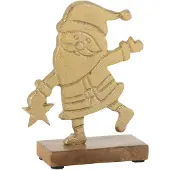 J-Line Pere noel etoile sur pied aluminium/bois or small