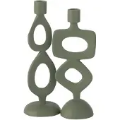 J-Line Bougeoir anneaux aluminium vert assortiment de 2