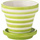 J-Line Flowerpot+plate granada stripes handmade+painted ceramic green extra small