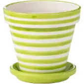 J-Line Flowerpot+plate granada stripes handmade+painted ceramic green medium