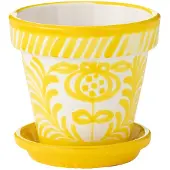 J-Line Flowerpot+plate granada handmade+painted ceramic yellow small