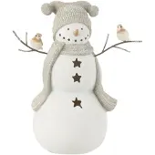 J-Line Bonhomme de neige oiseaux resine blanc/gris small