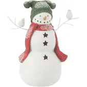 J-Line Bonhomme de neige oiseaux resine rouge/vert small
