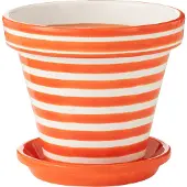 J-Line Flowerpot+plate granada stripes handmade+painted ceramic naranja large