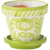 J-Line Flowerpot+plate granada handmade+painted ceramic green extra small